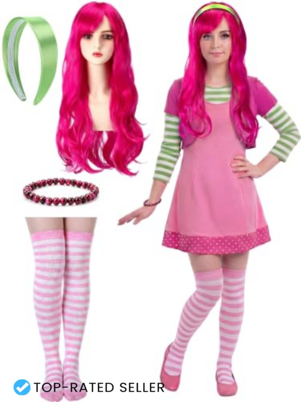 Halloween Curly Wig Costume Accessory Set with Headband Tights Bracelet